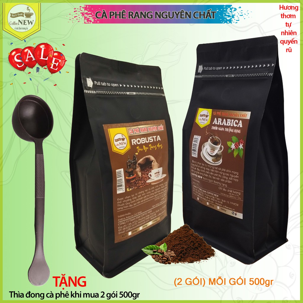 1Kg Cafe (2GÓI 500G) ROBUSTA & ARABICA Tặng Thìa Đong Cafe Dạng Xay - Hương Thơm - Vị đậm nhất, đắng nhất - Coffee New