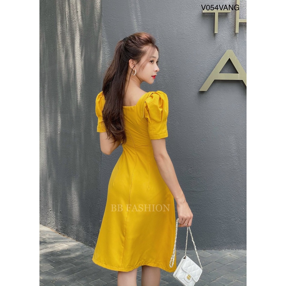 Váy dây chéo ngực tay bồng cổ vuông, Đầm nữ mini hàng thiết kế chất chéo hàn cao cấp mềm mịn không nhàu V054 | BigBuy360 - bigbuy360.vn
