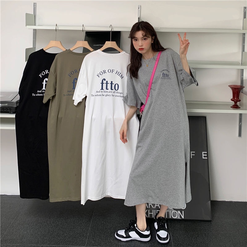 Đầm Thun Cotton Dáng Rộng Dài Qua Gối Phong Cách bf Mùa Hè Kích Thước Ngoại Cỡ Cho Nữ