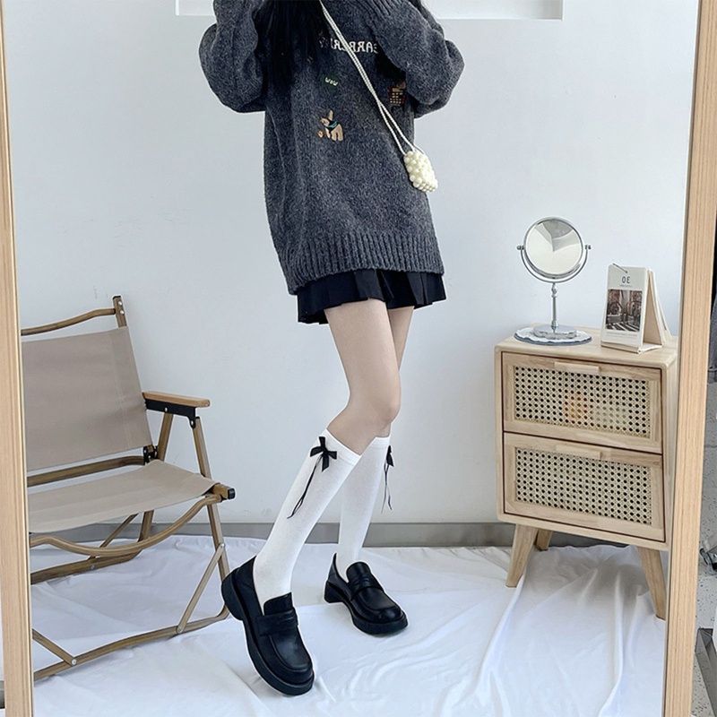 Xiangbao Vớ Cotton Cao Đến Đầu Gối Phối Ruy Băng Thắt Nơ Bên Hông Ngọt Ngào Phong Cách Lolita Nhật Bản Cho Nữ