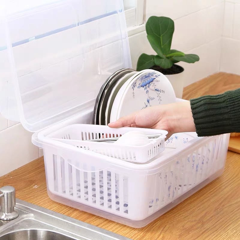 Khay úp chén bát thìa đũa bình sữa cho bé ăn dặm hàng nội địa Trung cao cấp có nắp đậy