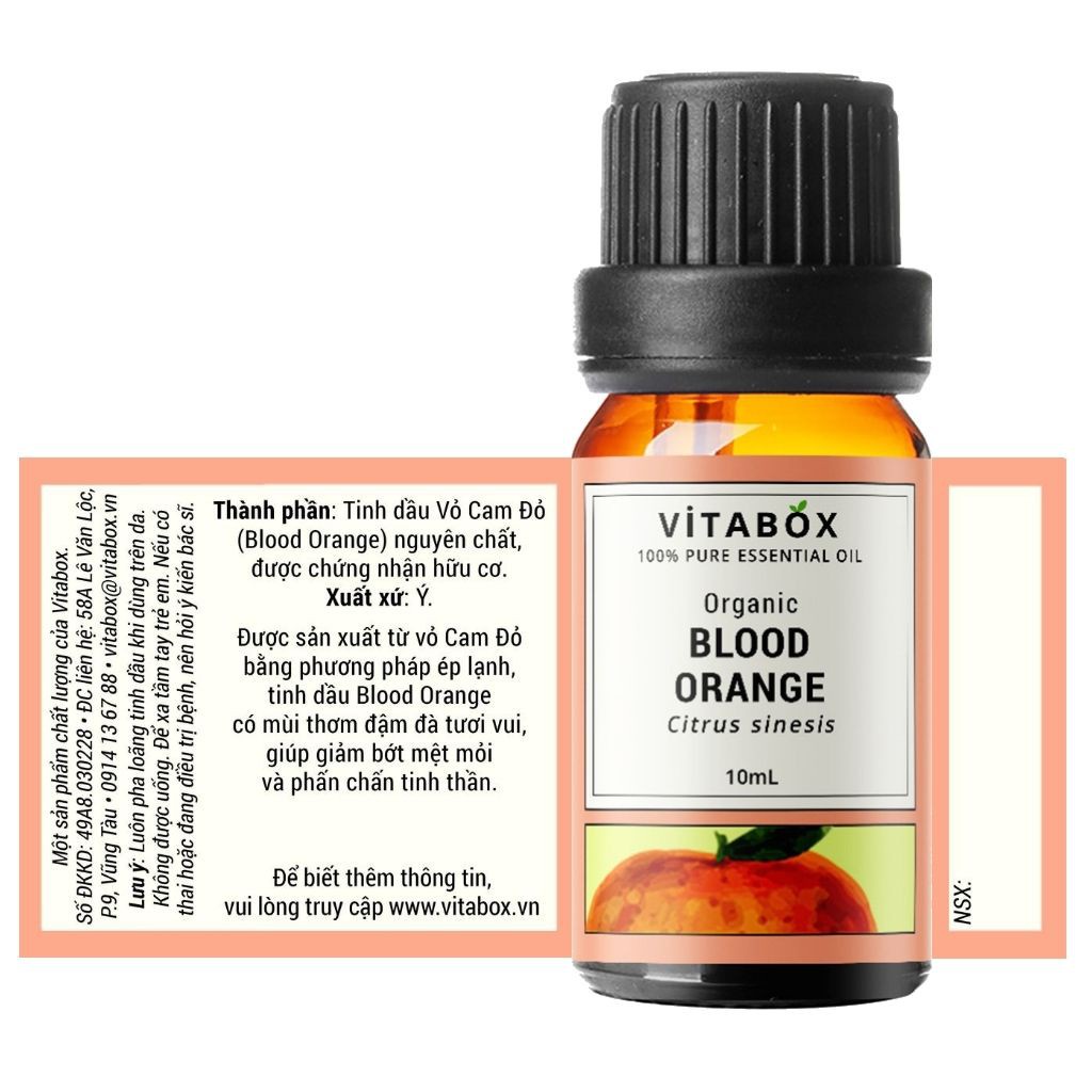 Tinh dầu Cam Đỏ hữu cơ Blood Orange VITABOX thiên nhiên nguyên chất – pure natural organic essential oil