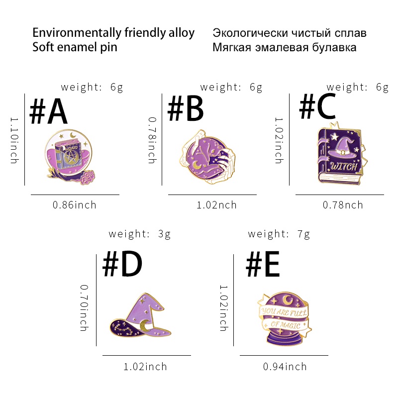 Huy hiệu cài áo tráng men hình phù thủy màu tím phong cách Gothic thời trang