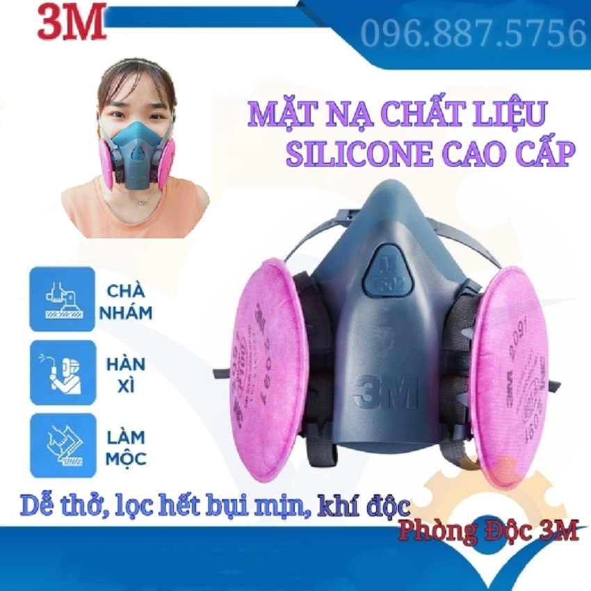 Khẩu Trang Chống Khói Bụi hàn Xì 3M 7502,Mặt Nạ Chống Độc 3M Chống Bụi Mịn Nhà Máy Đeo Nhẹ Nhàng Dễ Thở