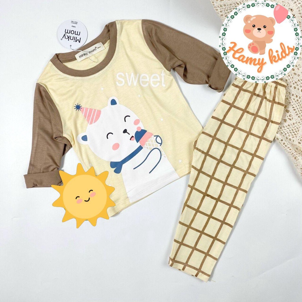 Bộ Dài Tay Bé Trai Bé Gái Minky Mom Chính Hãng Thun Lạnh Quần Caro Ap Hình Động Vật Trẻ em 0-5 Tuổi Dưới 20kg - Hamykids
