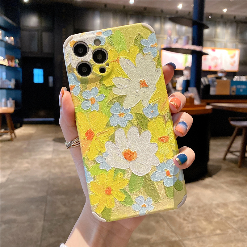 Oil painting yellow flowers for iPhone 12 Pro Max 12mini Phone 11 Pro Max Anti-fall Soft shell SE 2020 7plus 8plus xr xs i XSMAX   Vỏ Iphone