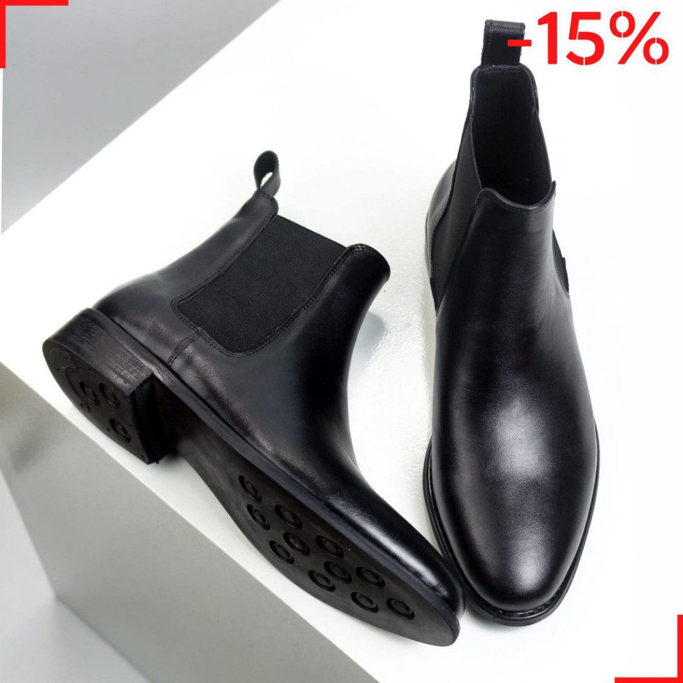 Giày Chelsea boots da bò màu đen đế độn 3.5cm thời trang