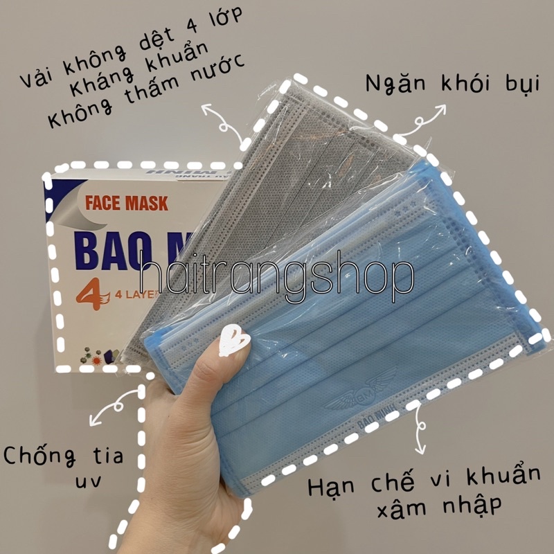 Hộp 50 Chiếc Khẩu Trang Y Tế 4 Lớp Dày Đẹp Ngăn Khói Bụi Khẩu Trang Vải Không Dệt Lọc Khuẩn Đạt Tiêu Chuẩn ISO
