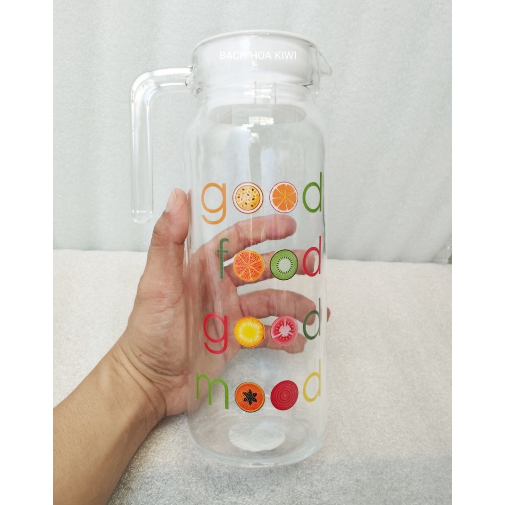 Bình thủy tinh đựng nước miệng rót họa tiết ngẫu nhiên 1.1L