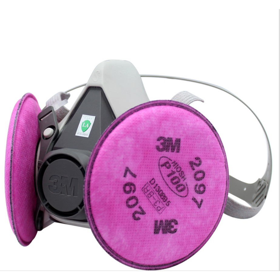 Bộ Mặt nạ chông bụi xi măng 3M 6200 + cặp Phin lọc 3M 2097 lọc hơi hữu cơ, Bụi dầu, bụi siêu mịn, lọc mùi hôi bụi hàn
