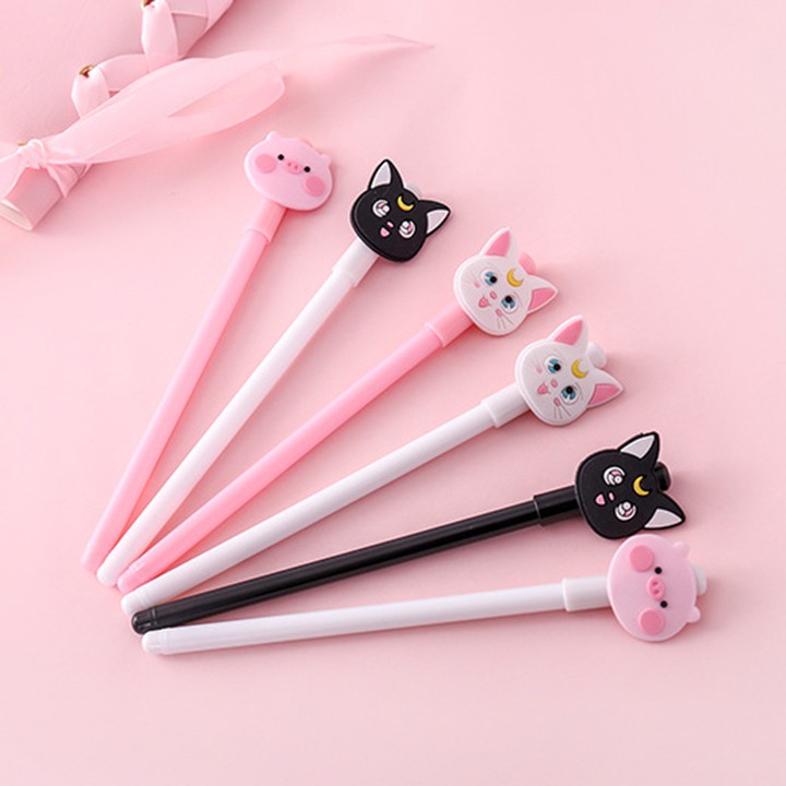Bút nước đen gel mèo đen heo hồng cute dễ thương