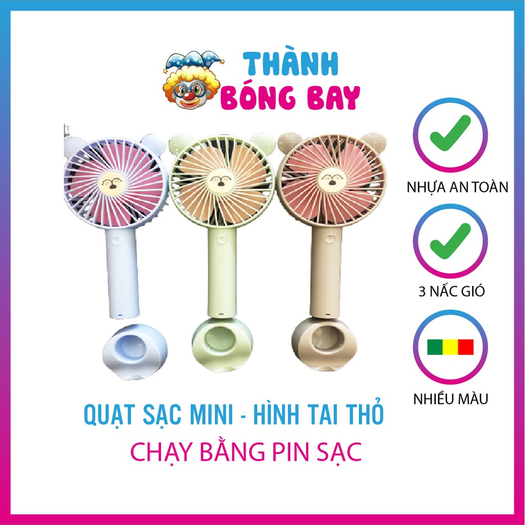 Quạt Mini Cầm Tay, Sạc pin, Pin tích điện, 3 cấp độ gió, chân đế để điện thoại, quà tặng sinh nhật cho trẻ em