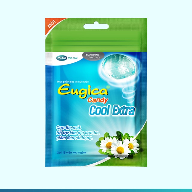 Kẹo ngậm thảo dược Eugica Candy (MEGA WE CARE) - Giảm ho, đau rát họng, làm ấm, thông cổ, mát họng (Gói 15 viên)