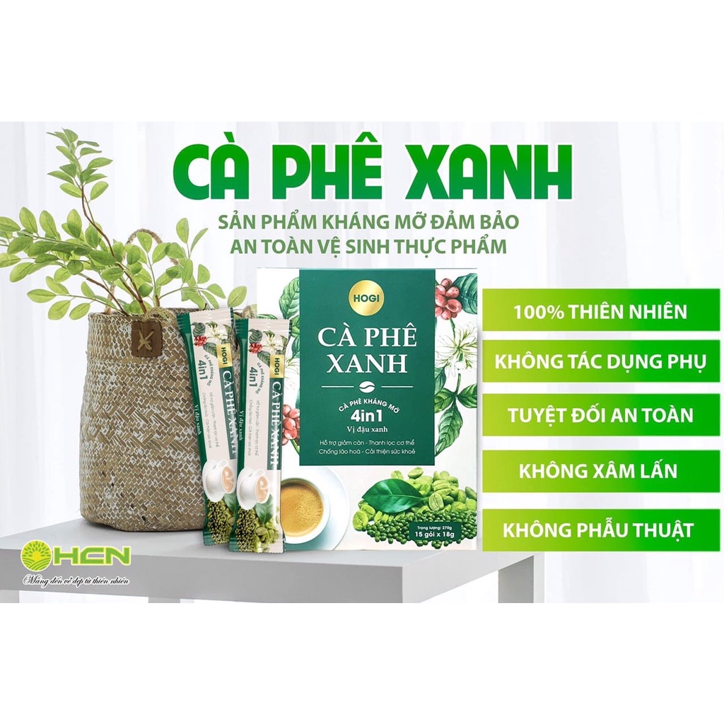 Cà Phê Xanh Hogi 4in1  - Hỗ trợ giảm cân dưỡng dáng, tăng cường trao đổi chất
