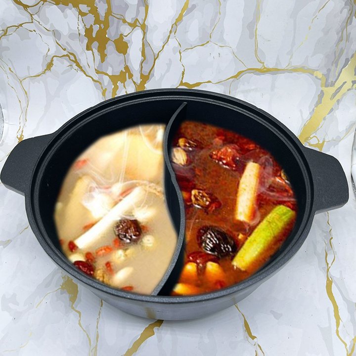 Nồi lẩu chia ngăn nắp gỗ hợp kim gang nhôm chống dính cao cấp