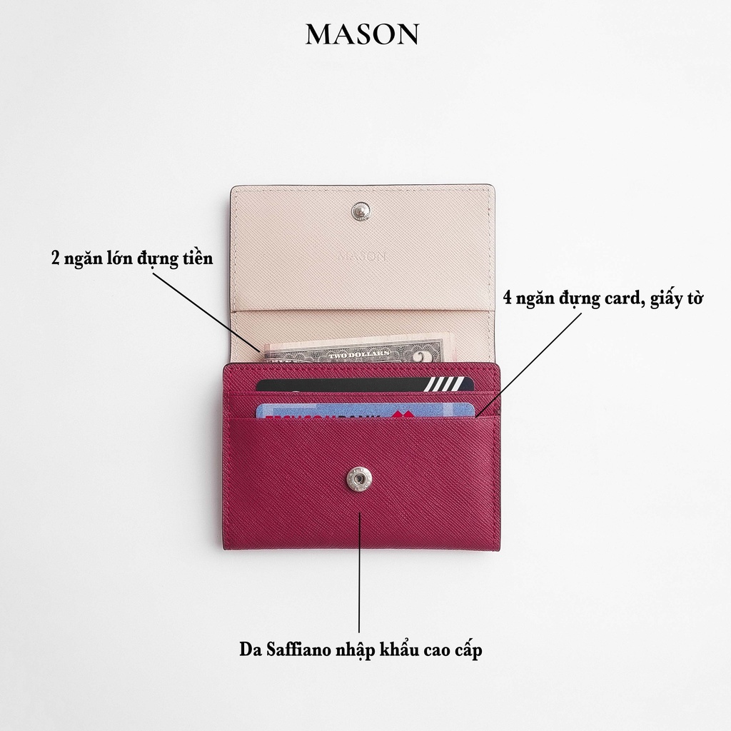 Ví nữ mini nhỏ gọn đựng thẻ card holder Lisa da Saffiano nhập khẩu thương hiệu MASON - M15