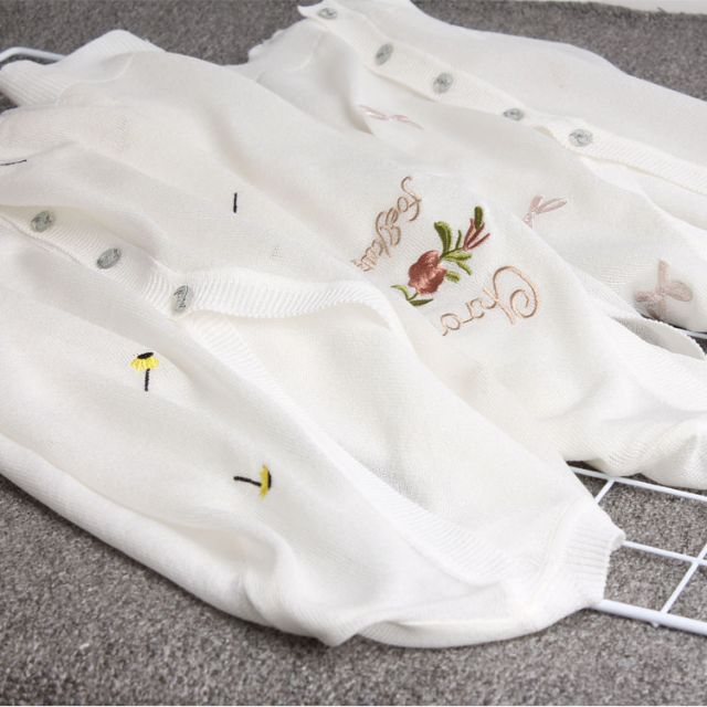 Áo khoác len trắng thêu họa tiết cute len mỏng mịn co giãn tốt - Hàng order cao cấp