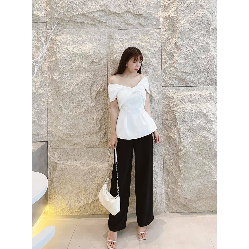 Quần đen suông basic ống rộng dài dây kéo phía trước