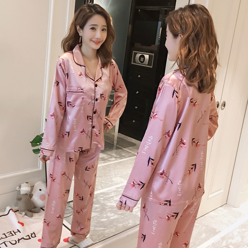 Bộ Đồ Ngủ Vải Satin In Hoa Gợi Cảm Cho Nữ Size M-5Xl