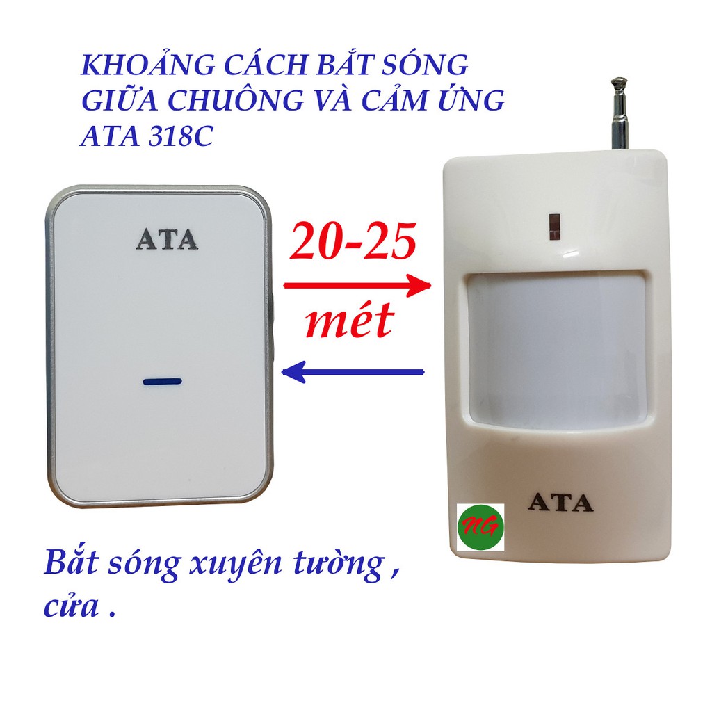 Bộ chuông kết hợp mắt cảm ứng và nút nhấn báo khách- báo trộm không dây đa năng ATA  AT-318C