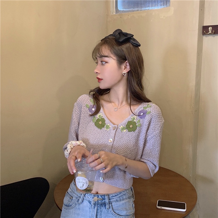 SUXI Áo Dệt Kim Tay Ngắn Phong Cách Vintage Thời Trang Mùa Hè Cho Nữ