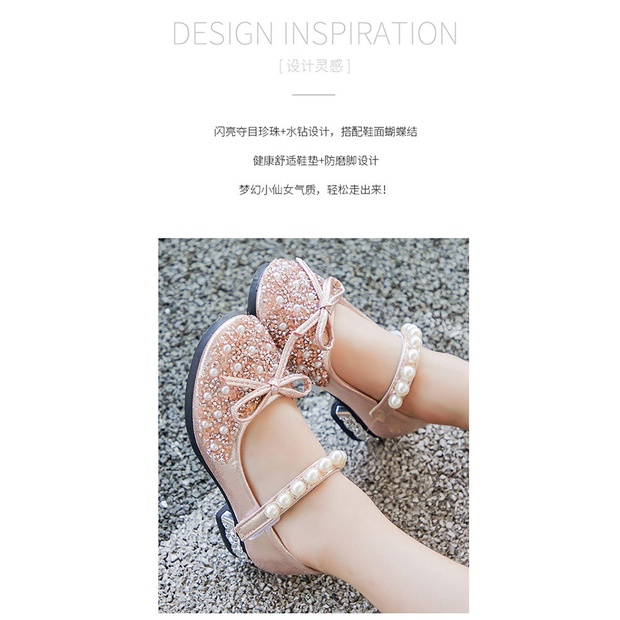 Giày Cho Bé Gái, Giày Búp Bê Bé Gái Công Chúa Đính Đá Kim Sa Hạt Cườm Lấp Lánh