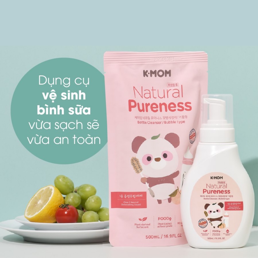Nước Rửa Bình và Rau Quả Hữu Cơ Tinh chất Trà xanh K-mom Hàn Quốc Dạng Chai Tạo bọt Tiết kiệm 500ml