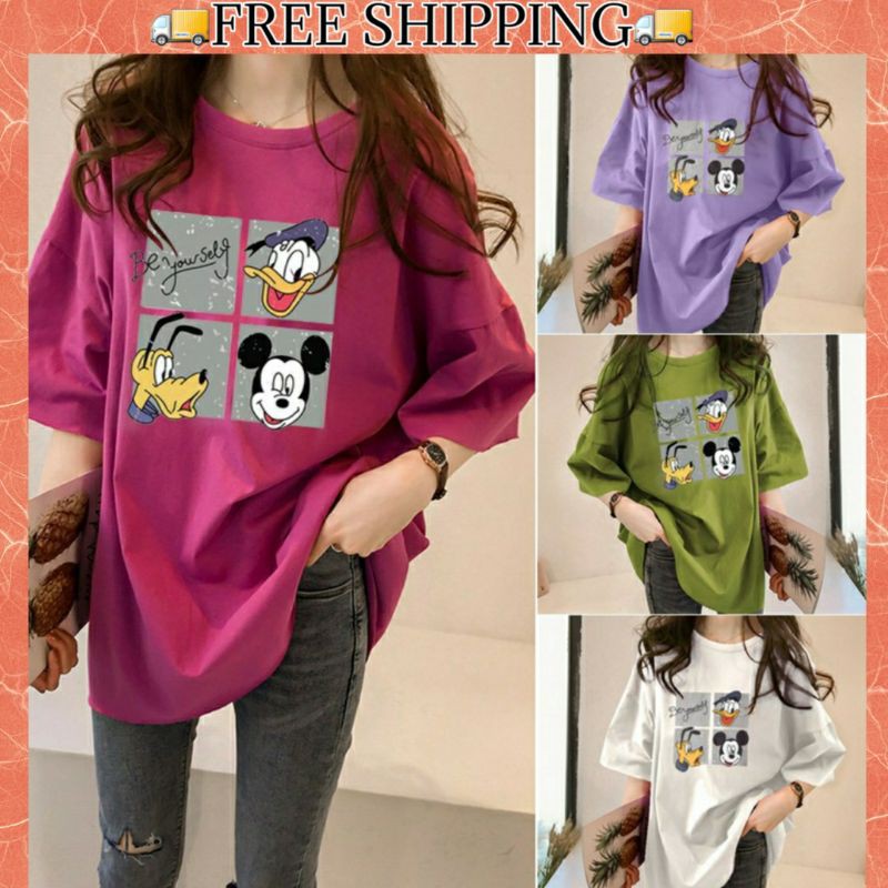 ⚡Áo Thun Ngắn Tay Dáng Rộng In Hoạt Hình Chuột Mickey Dễ Thương