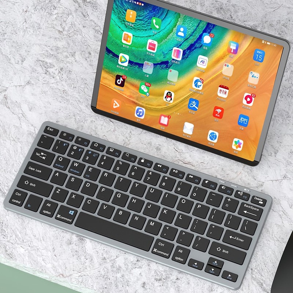 Bàn phím không dây mini WL159 - pin sạc - đa kết nối bluetooth 5.0 + 3.0 + Usb wireless 2.4G - Xám Đen