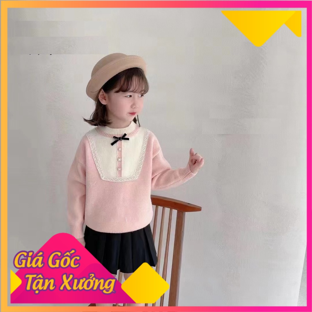 Áo len lông thỏ bé gái diềm cổ 4-10 tuổi, Áo len điệu trẻ em đanh sợi không bai xù kiểu dáng thời trang