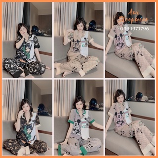 Bộ pyjama thiết kế lụa mango tay ngắn quần dài lụa mango vic sang trọng - awi pyjama