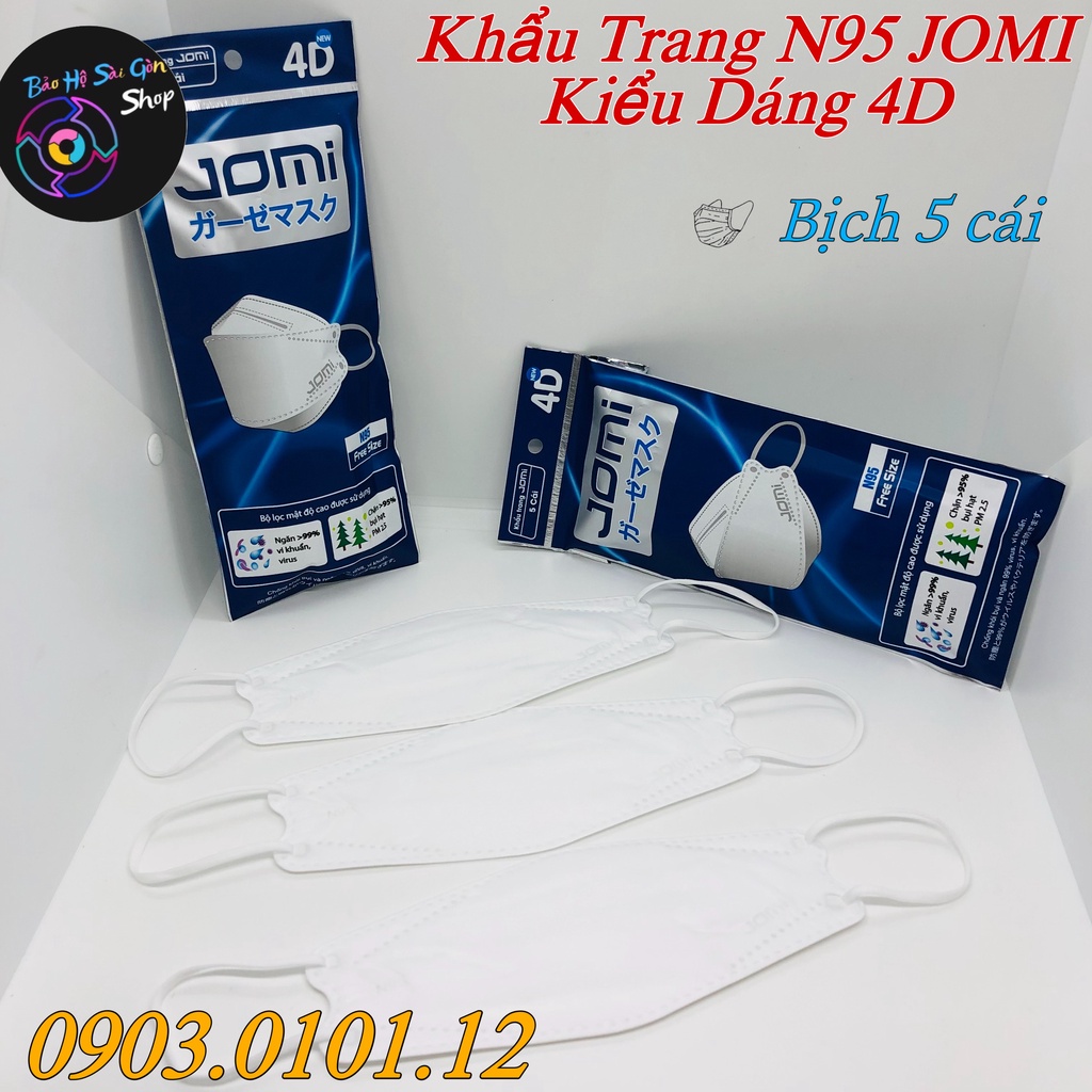 Khẩu trang n95 kiểu dáng kf94 Jomi chính hãng bịch 5 cái, khẩu trang 4d Mayan cao cấp