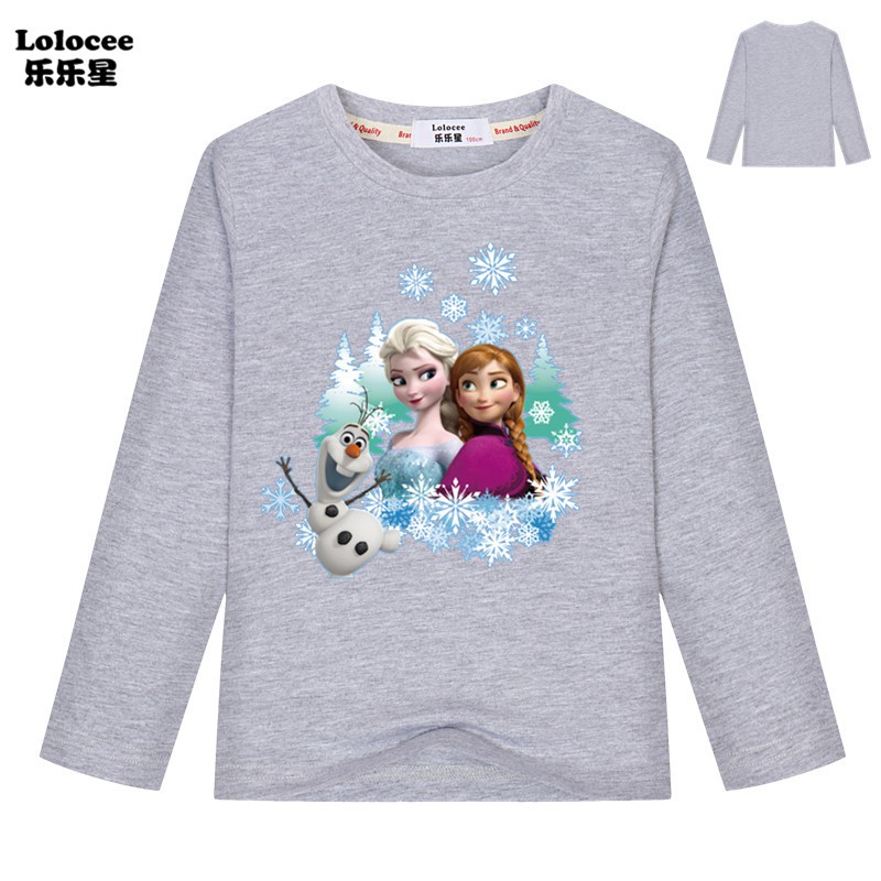 FROZEN Áo Thun Tay Dài 100% Cotton In Hình Công Chúa Anna Elsa Xinh Xắn Cho Bé Gái