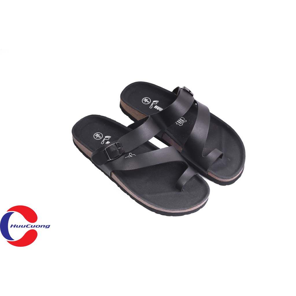 Dép sandal xỏ ngón tròn lót đen đế trấu