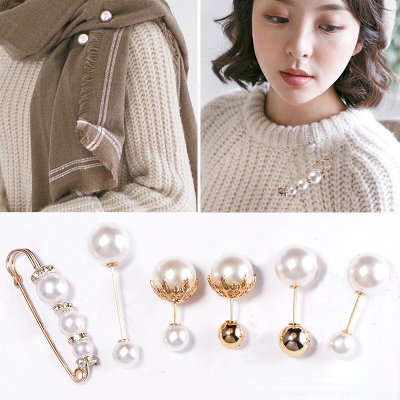 Set 5 Ghim Cài Khăn Choàng Đính Ngọc Trai Nhân Tạo Thời Trang