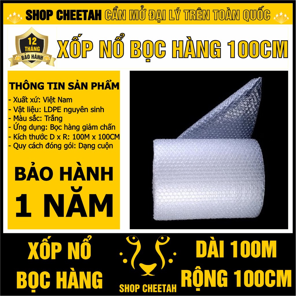 Xốp nổ bọc hàng – Dài 100M x Rộng 100CM – Màng xốp bóp nổ – Màng bong bóng khí – Màng giảm chấn – Xốp bóng khí – Xốp hơi