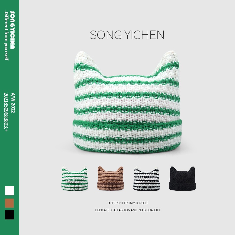 Mũ Len Dệt Kim Họa Tiết Tai Mèo Dễ Thương Phong Cách Hàn Quốc Cho Nữ