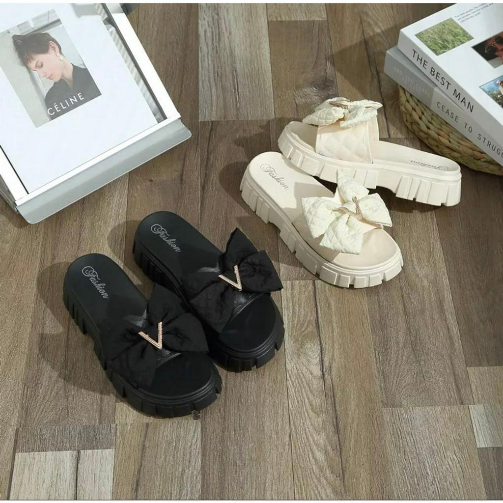 Dép nữ nơ V đế bánh mỳ cao 4p êm chân cao cấp