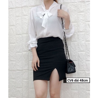 Chân váy ngắn ôm co giãn xẻ đùi trước