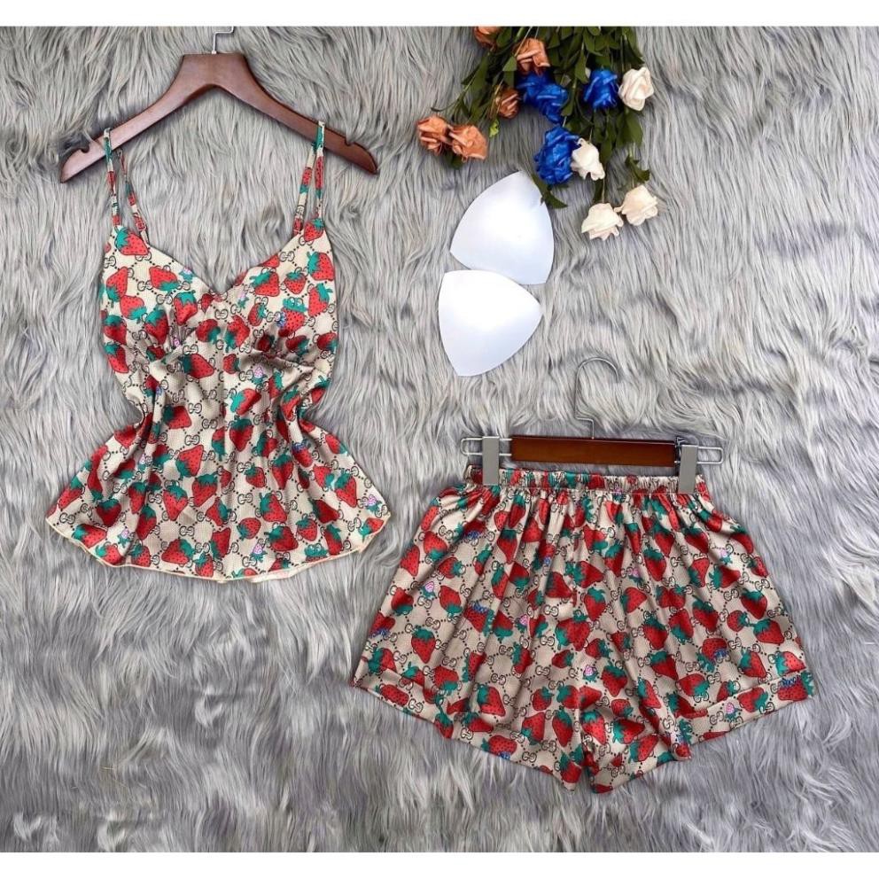 Đồ Ngủ 2 Dây Quần Cộc  Mặc Nhà Lụa Satin Cao Cấp Đủ Size Dưới 60Kg - Đồ Ngủ Sexy Có Kèm Mút Ngực | Hân Fashion | BigBuy360 - bigbuy360.vn