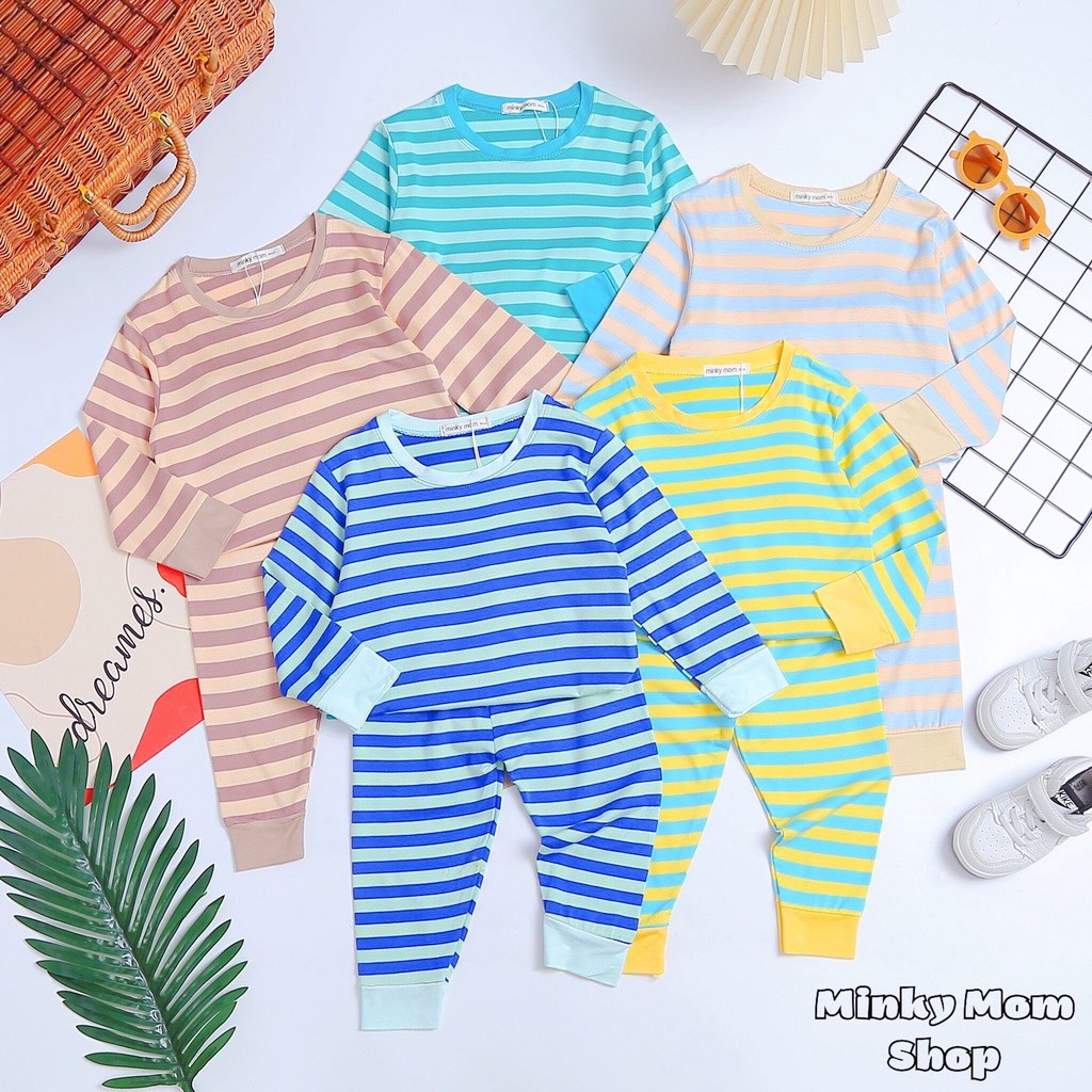 Bộ Dài Tay MINKY MOM Kẻ  ⚡FREESHIP⚡ Chất Thun Lạnh Cho Bé Trai Thoải Mái, Thoáng Mát Ngày Hè