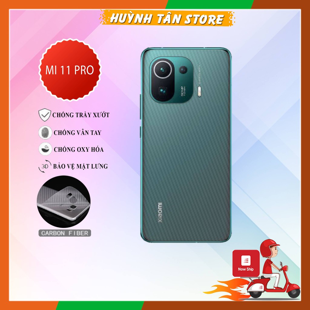 Miếng dán decal carbon mặt sau Xiaomi Mi 11 Pro chống trầy mặt lưng, chống bám vân tay