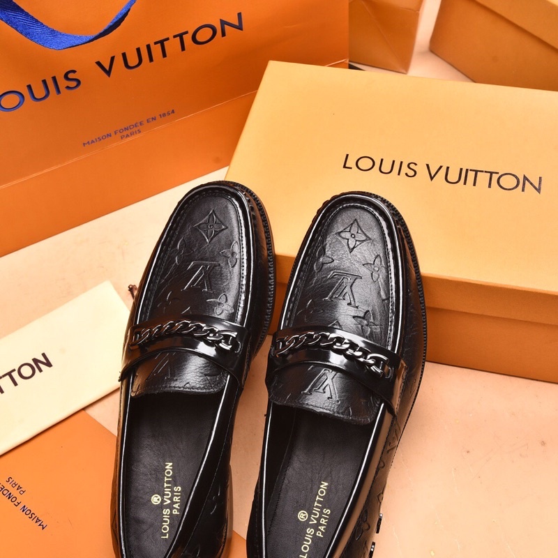 Giày tây lười nam da thật hoạ tiết logo thương hiệu Louis Vuitton LV cao cấp mẫu mới