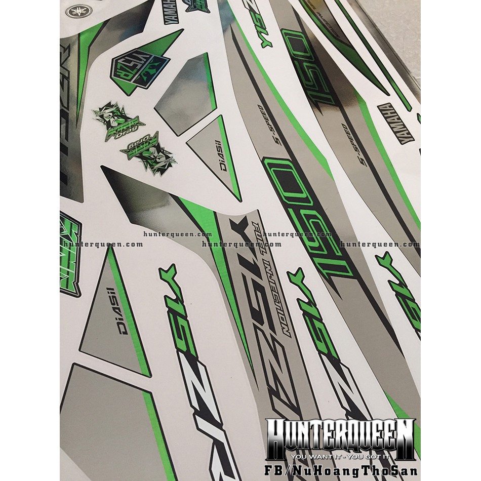 Tem Exciter 150. Tem rời CROM Y15ZR đơn giản, chỉ xanh lá, dán xe đen. Xe màu khác vui lòng inbox