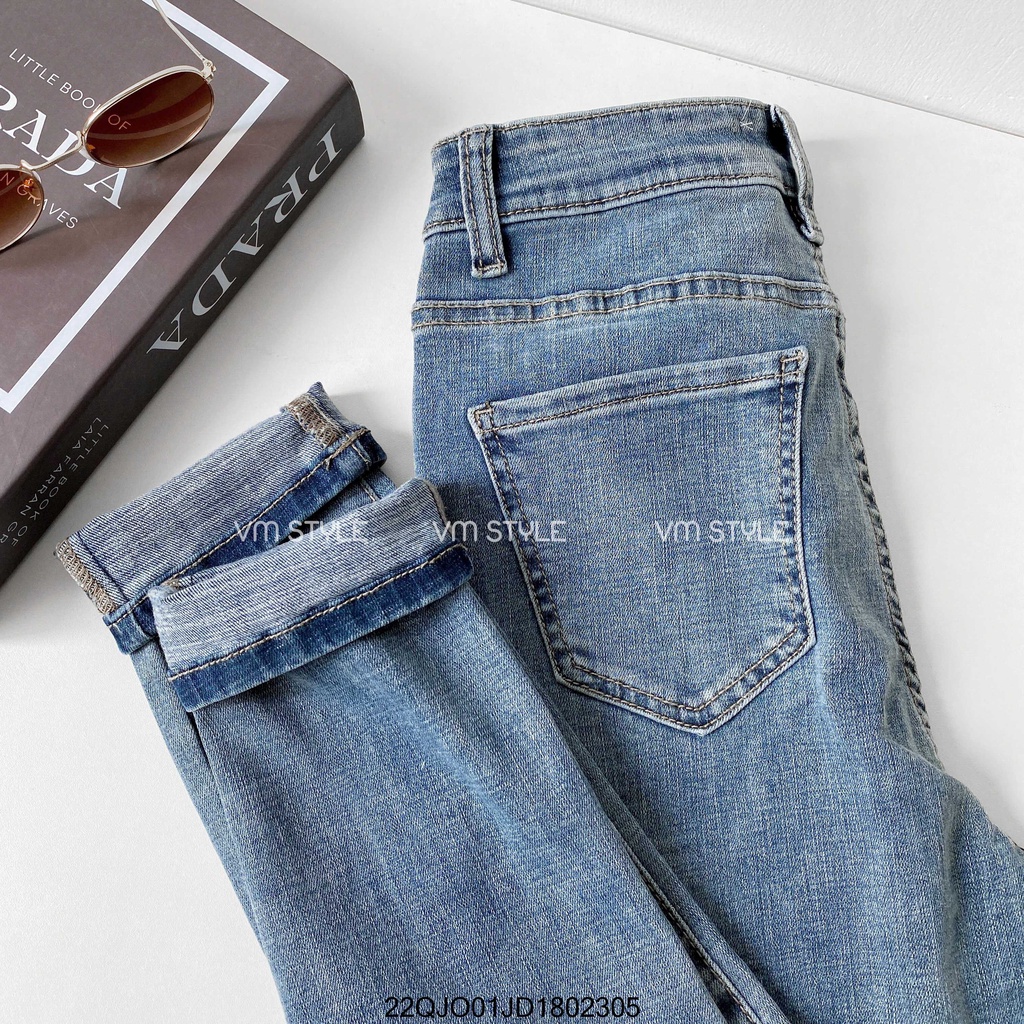 Quần jean nữ dáng ôm VM STYLE skinny lai thường phối túi nổi co giãn - 22QJO01JD1820