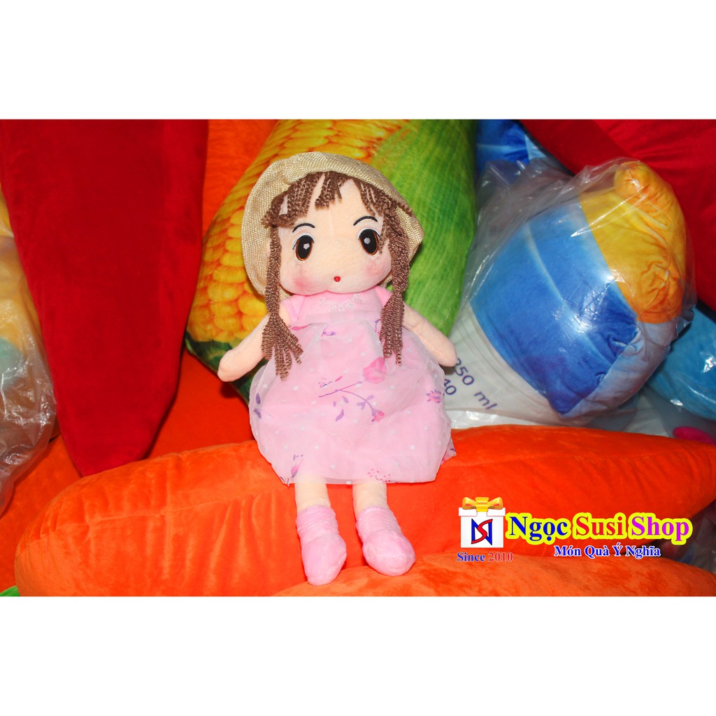 Búp Bê Thú Bông Tóc Xoăn Đầm Voan Rất Cute Chiều Cao Khổ Vải 45cm - Hàng Cao Cấp Lông Nhung Mịn Rất Đẹp