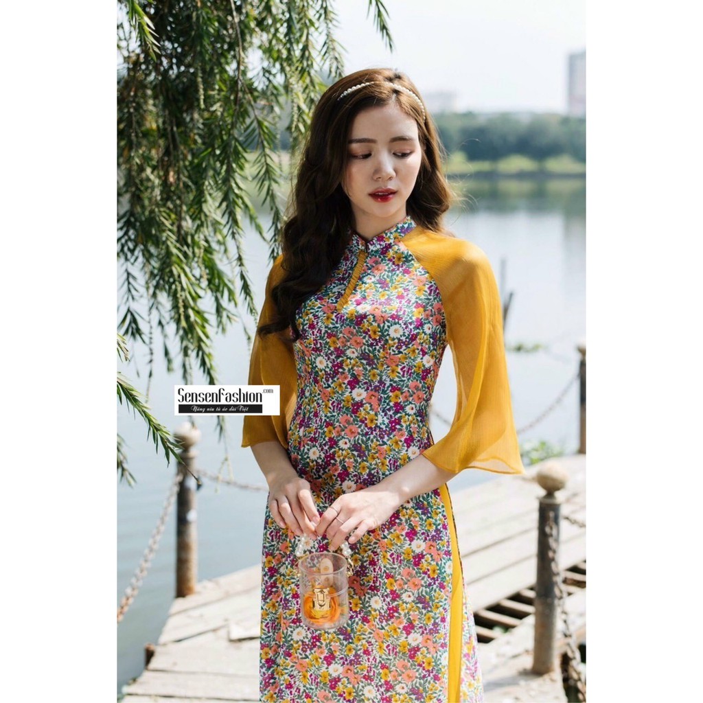 ÁO DÀI HOA NHÍ 4 TÀ DẤU BỤNG, TÔN DÁNG