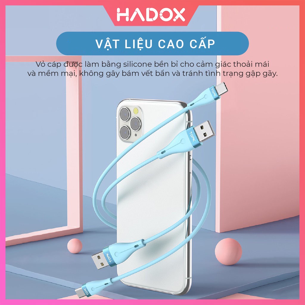 Dây cáp sạc nhanh Type-C,TOPK AN46 dành cho ip,SAMSUNG,XIAOMI-Hàng nhập khẩu