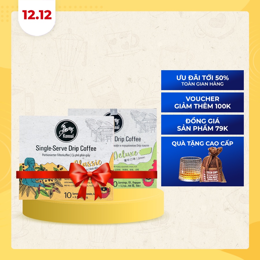 Combo 2 hộp cà phê phin giấy nguyên chất Konnai Coffee pha chế tiện lợi 100% Arabica Konnai Coffee phù hợp đi làm, đi họ | BigBuy360 - bigbuy360.vn