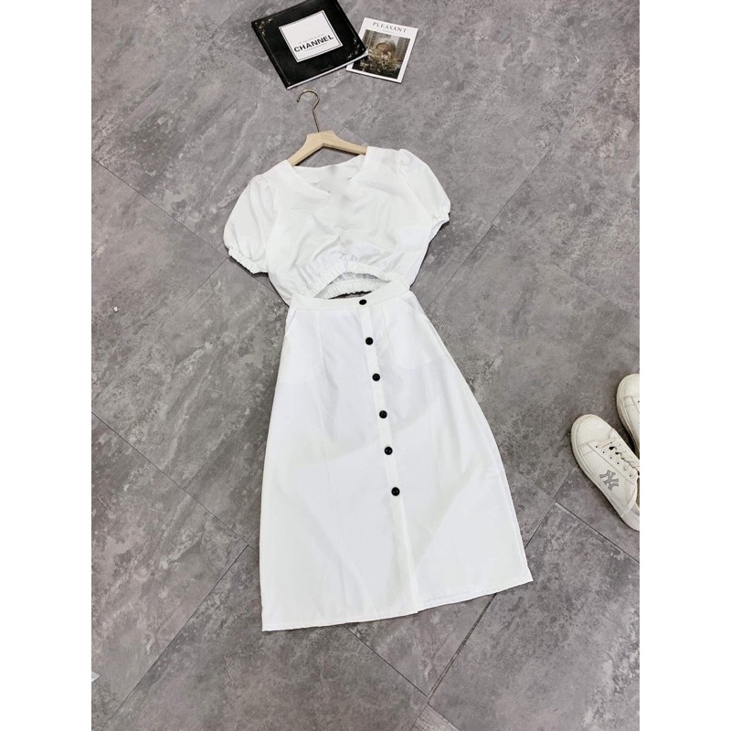 Sét áo croptop tay bồng+chân váy cúc TT12 | BigBuy360 - bigbuy360.vn